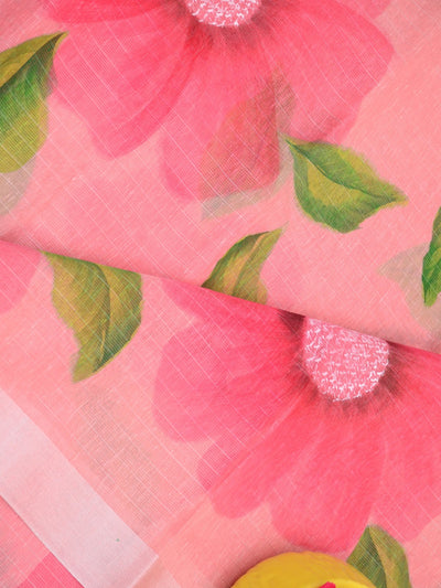 Floral Hand Painted Linen Saree with Blouse
