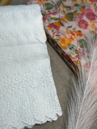 Kota Doria Floral Print Suit with Chikankari Bottom