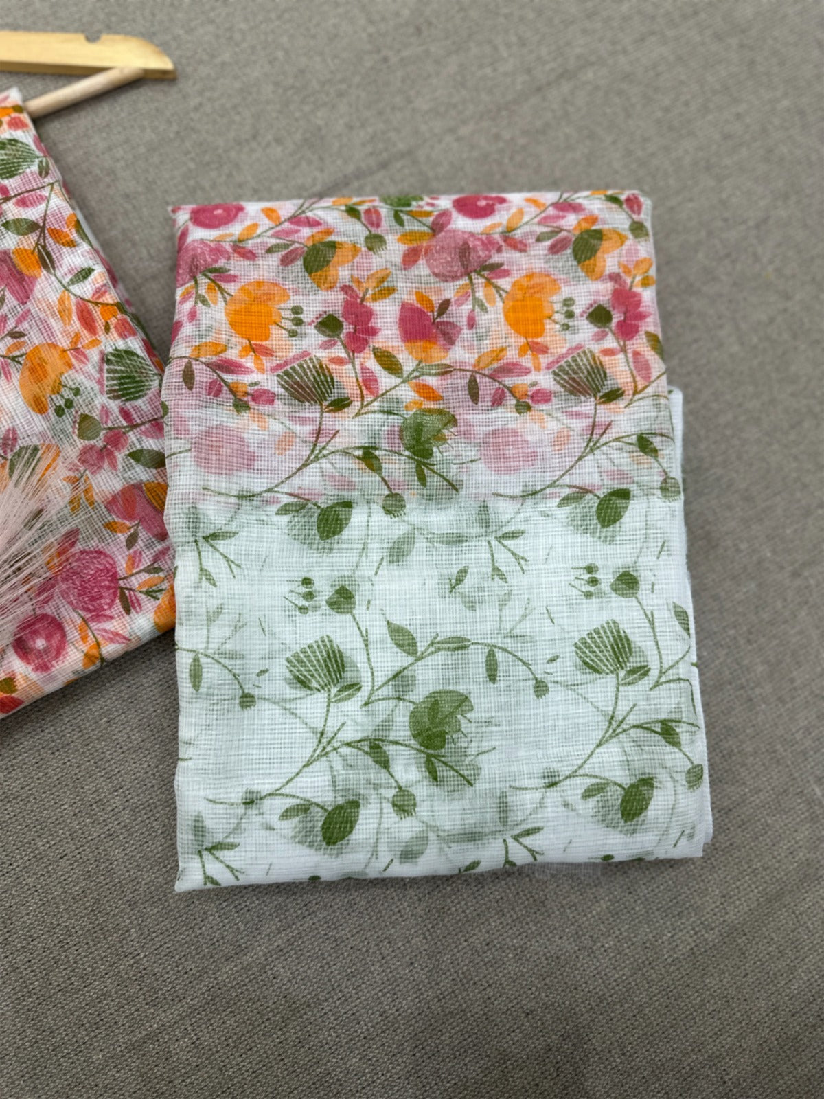 Kota Doria Floral Print Suit with Chikankari Bottom