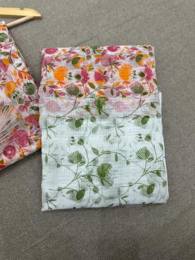 Kota Doria Floral Print Suit with Chikankari Bottom