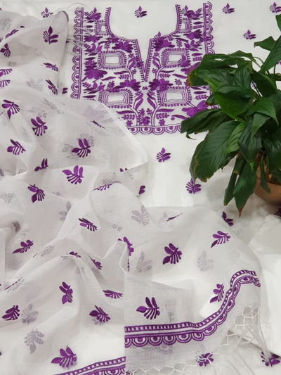 Kota Doria Embroidery Work Unstitched Suits
