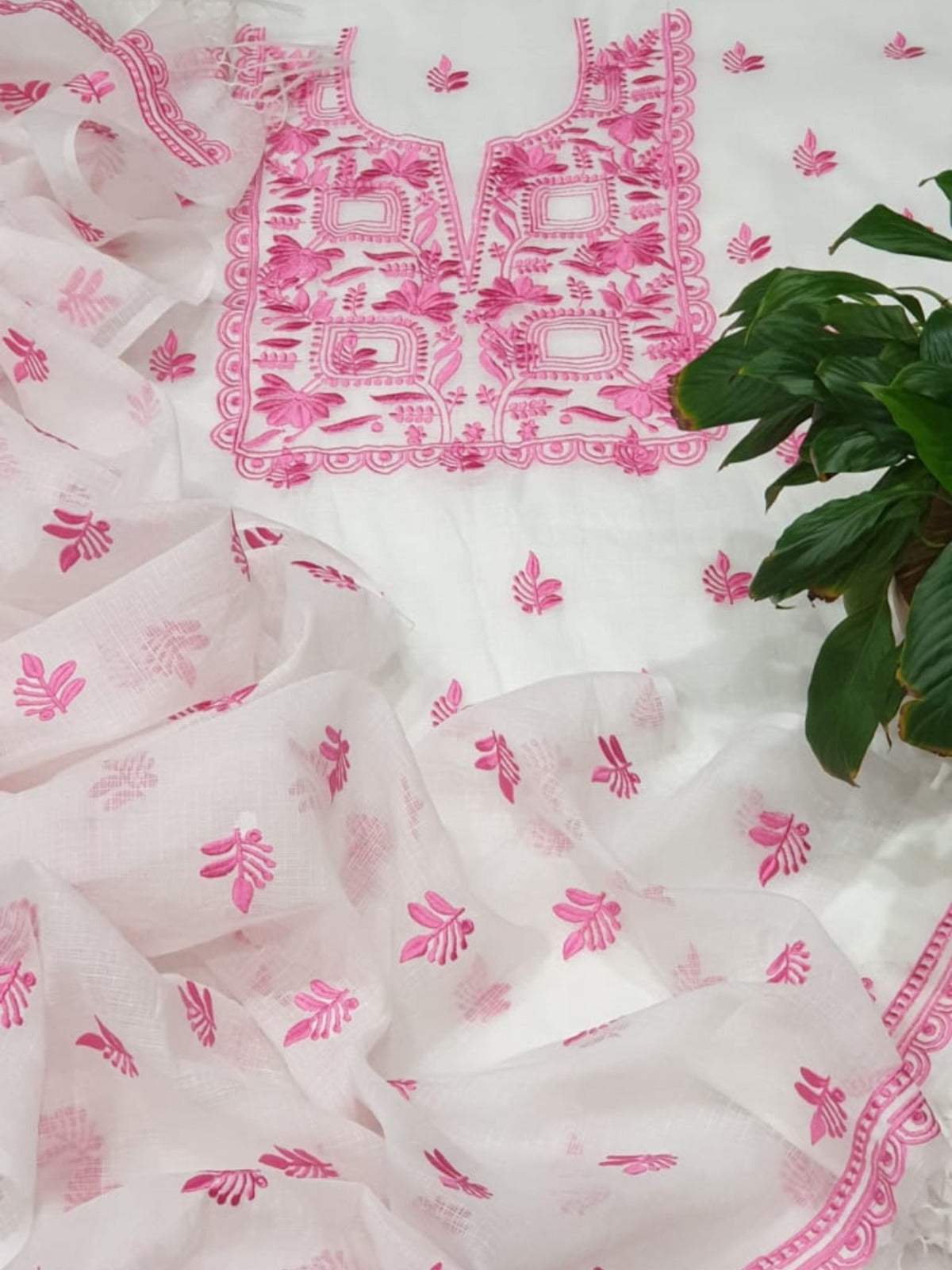 Kota Doria Embroidery Work Unstitched Suits
